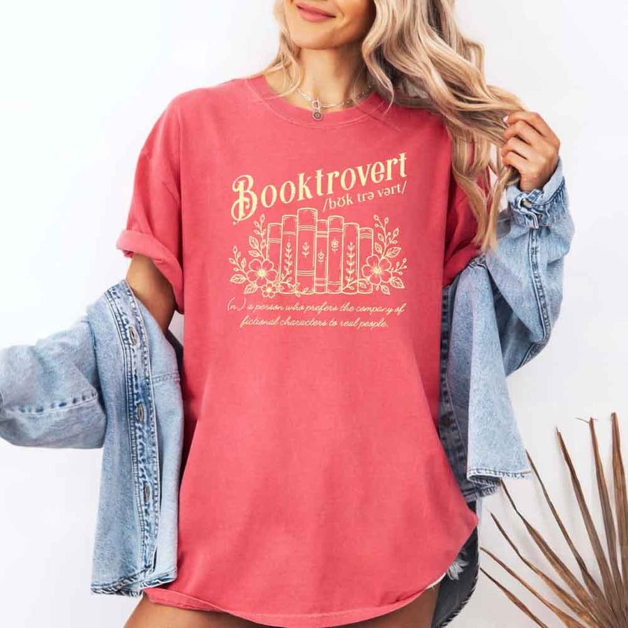 May include Booktrovert Comfort Colors t-shirt with book lover graphic, relaxed unisex fit, and garment-dyed cotton