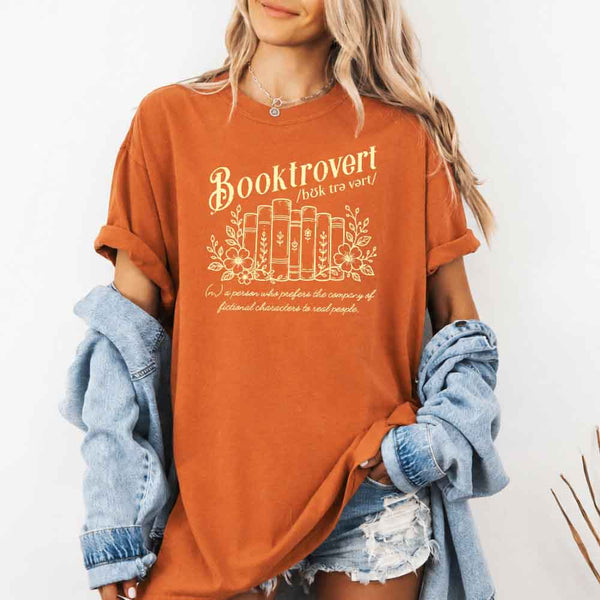 May include Booktrovert Comfort Colors t-shirt with book lover graphic, relaxed unisex fit, and garment-dyed cotton