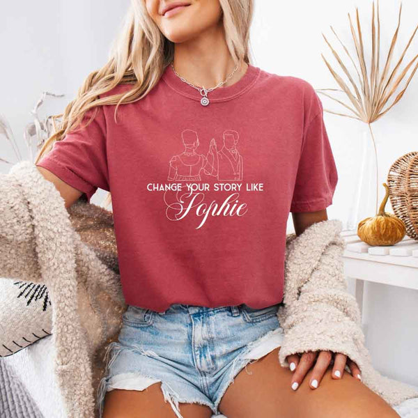 May include Change Your Story Like Sophie Comfort Colors T-shirt with Regency romance reader graphic and relaxed fit
