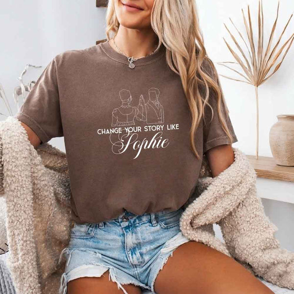 May include Change Your Story Like Sophie Comfort Colors T-shirt with Regency romance reader graphic and relaxed fit