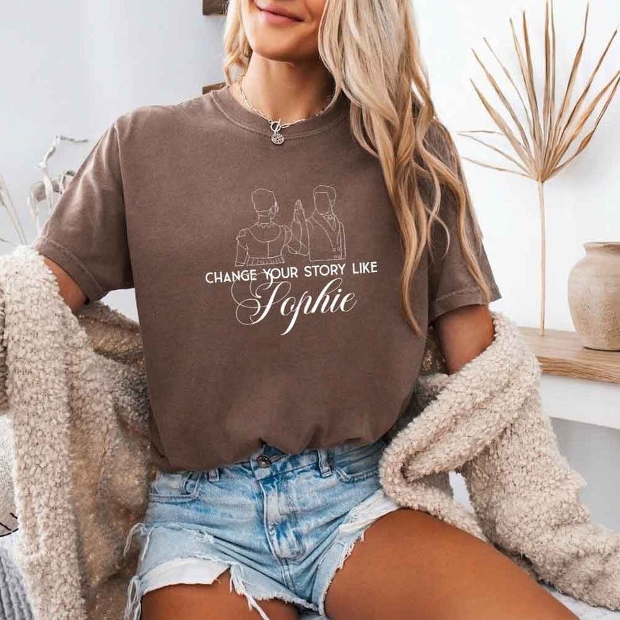 May include Change Your Story Like Sophie Comfort Colors T-shirt with Regency romance reader graphic and relaxed fit