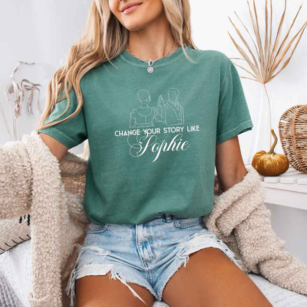May include Change Your Story Like Sophie Comfort Colors T-shirt with Regency romance reader graphic and relaxed fit