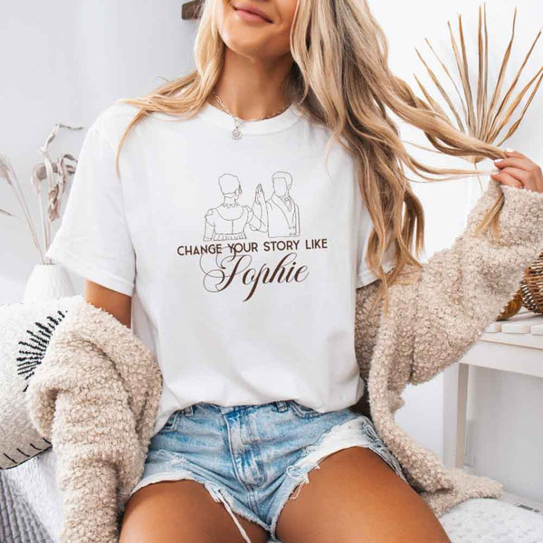 May include Change Your Story Like Sophie Comfort Colors T-shirt with Regency romance reader graphic and relaxed fit