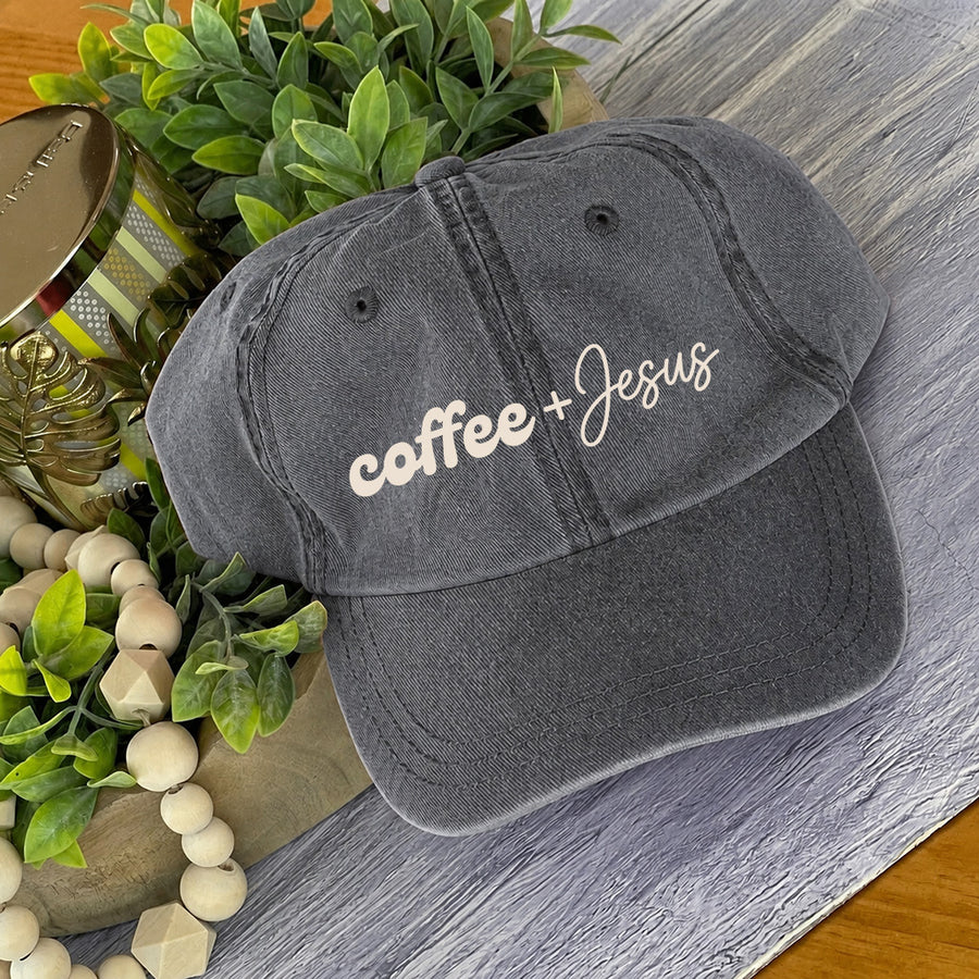 Coffee + Jesus Pigment-Dyed Printed Hat