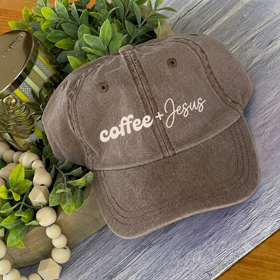 Coffee + Jesus Pigment-Dyed Printed Hat