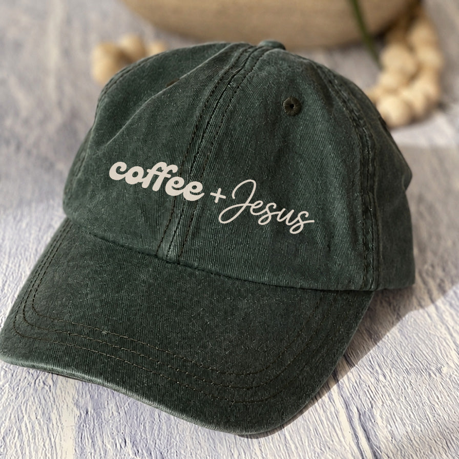 Coffee + Jesus Pigment-Dyed Printed Hat