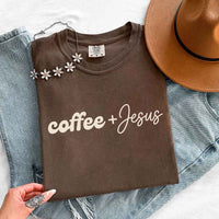 May include Coffee + Jesus Comfort Colors short sleeve faith and coffee lover graphic tee with relaxed fit design