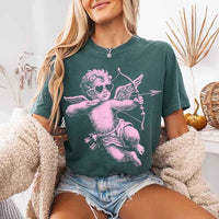 May include a Comfort Colors unisex T-shirt with a halftone pixel art Cupid Valentine’s Day graphic.