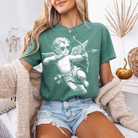 May include a Comfort Colors unisex T-shirt with a halftone pixel art Cupid Valentine’s Day graphic.