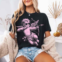 May include a Comfort Colors unisex T-shirt with a halftone pixel art Cupid Valentine’s Day graphic.