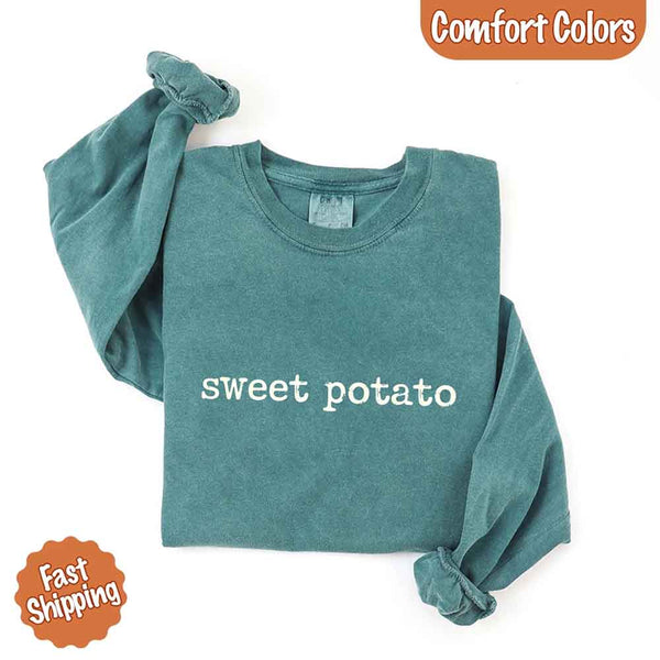 May include a pair of matching fall-themed couple longsleeve shirts from Comfort Colors featuring playful “Sweet Potato” and “Rude Potato” designs. The shirts are styled with humorous graphics or text in warm autumn tones, perfect for couples celebrating the season with a lighthearted touch.