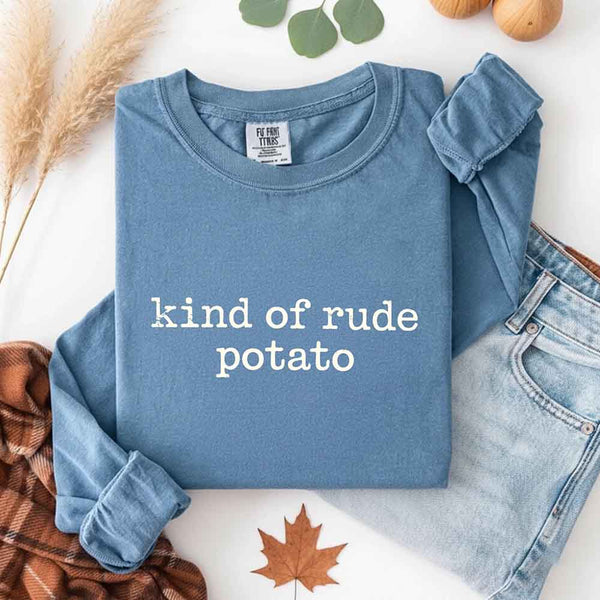 May include a pair of matching fall-themed couple longsleeve shirts from Comfort Colors featuring playful “Sweet Potato” and “Rude Potato” designs. The shirts are styled with humorous graphics or text in warm autumn tones, perfect for couples celebrating the season with a lighthearted touch.
