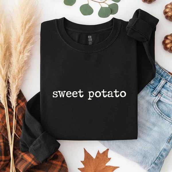 May include a pair of matching fall-themed couple longsleeve shirts from Comfort Colors featuring playful “Sweet Potato” and “Rude Potato” designs. The shirts are styled with humorous graphics or text in warm autumn tones, perfect for couples celebrating the season with a lighthearted touch.
