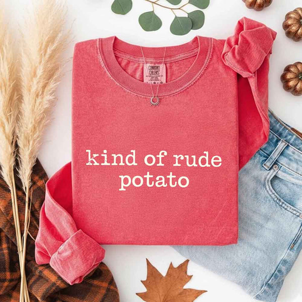 May include a pair of matching fall-themed couple longsleeve shirts from Comfort Colors featuring playful “Sweet Potato” and “Rude Potato” designs. The shirts are styled with humorous graphics or text in warm autumn tones, perfect for couples celebrating the season with a lighthearted touch.