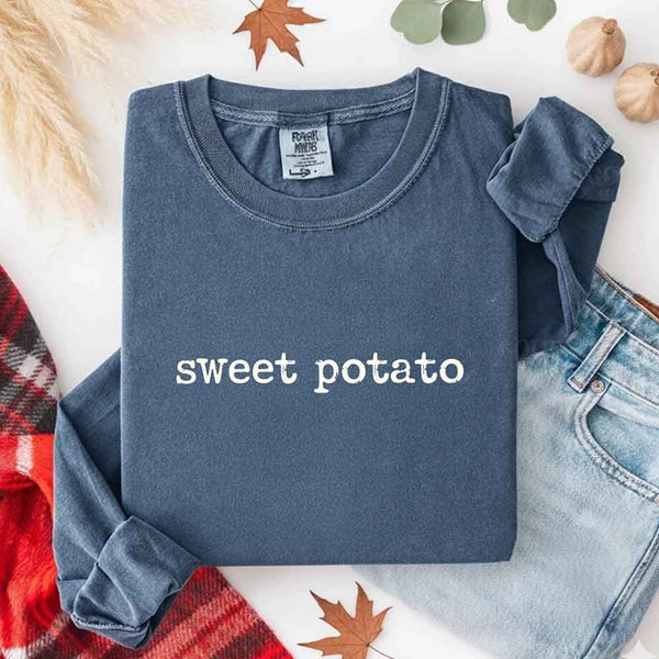 May include a pair of matching fall-themed couple longsleeve shirts from Comfort Colors featuring playful “Sweet Potato” and “Rude Potato” designs. The shirts are styled with humorous graphics or text in warm autumn tones, perfect for couples celebrating the season with a lighthearted touch.