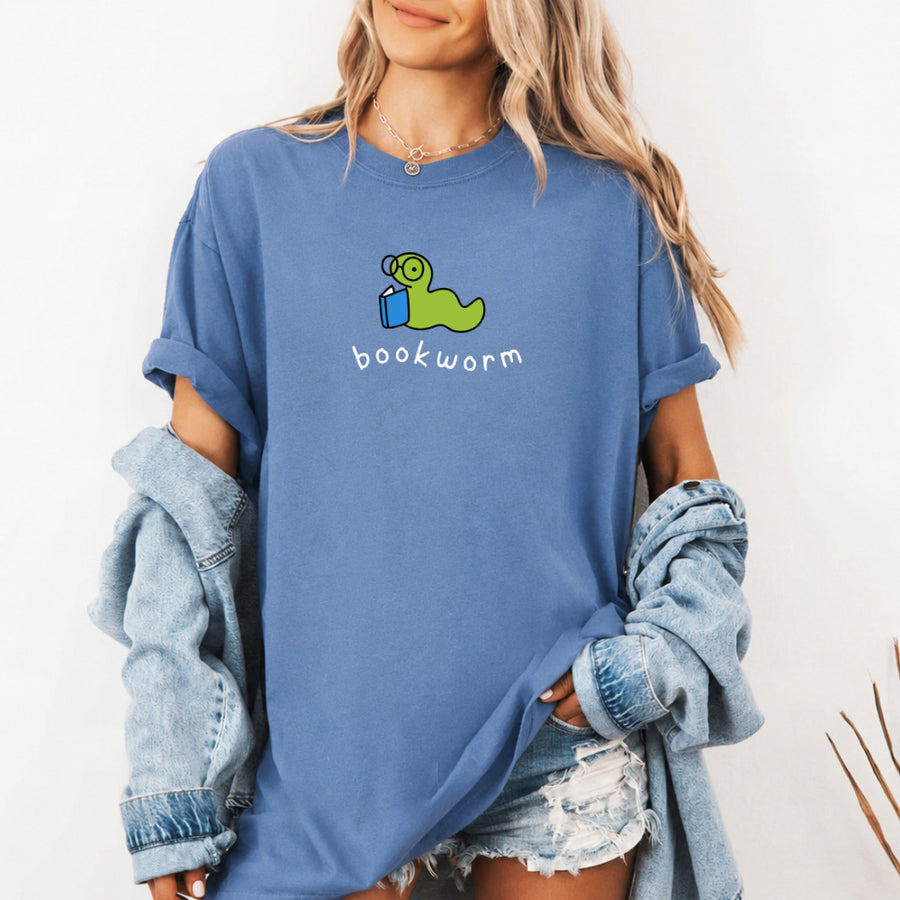 May include Bookworm Comfort Colors unisex t-shirt with book lover graphic, relaxed fit, and soft garment-dyed cotton