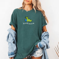 May include Bookworm Comfort Colors unisex t-shirt with book lover graphic, relaxed fit, and soft garment-dyed cotton