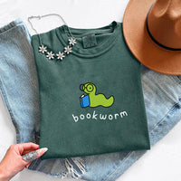 May include Bookworm Comfort Colors unisex t-shirt with book lover graphic, relaxed fit, and soft garment-dyed cotton