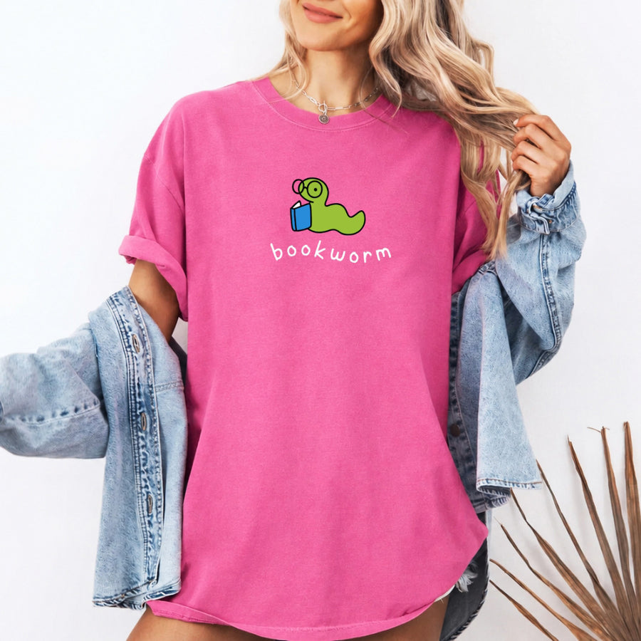 May include Bookworm Comfort Colors unisex t-shirt with book lover graphic, relaxed fit, and soft garment-dyed cotton