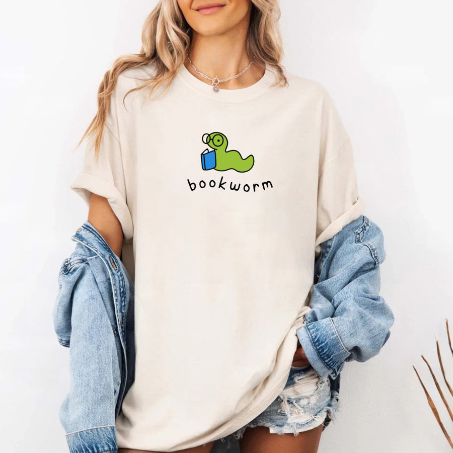 May include Bookworm Comfort Colors unisex t-shirt with book lover graphic, relaxed fit, and soft garment-dyed cotton