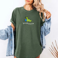 May include Bookworm Comfort Colors unisex t-shirt with book lover graphic, relaxed fit, and soft garment-dyed cotton