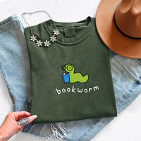 May include Bookworm Comfort Colors unisex t-shirt with book lover graphic, relaxed fit, and soft garment-dyed cotton