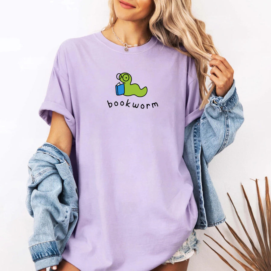 May include Bookworm Comfort Colors unisex t-shirt with book lover graphic, relaxed fit, and soft garment-dyed cotton