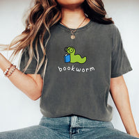 May include Bookworm Comfort Colors unisex t-shirt with book lover graphic, relaxed fit, and soft garment-dyed cotton