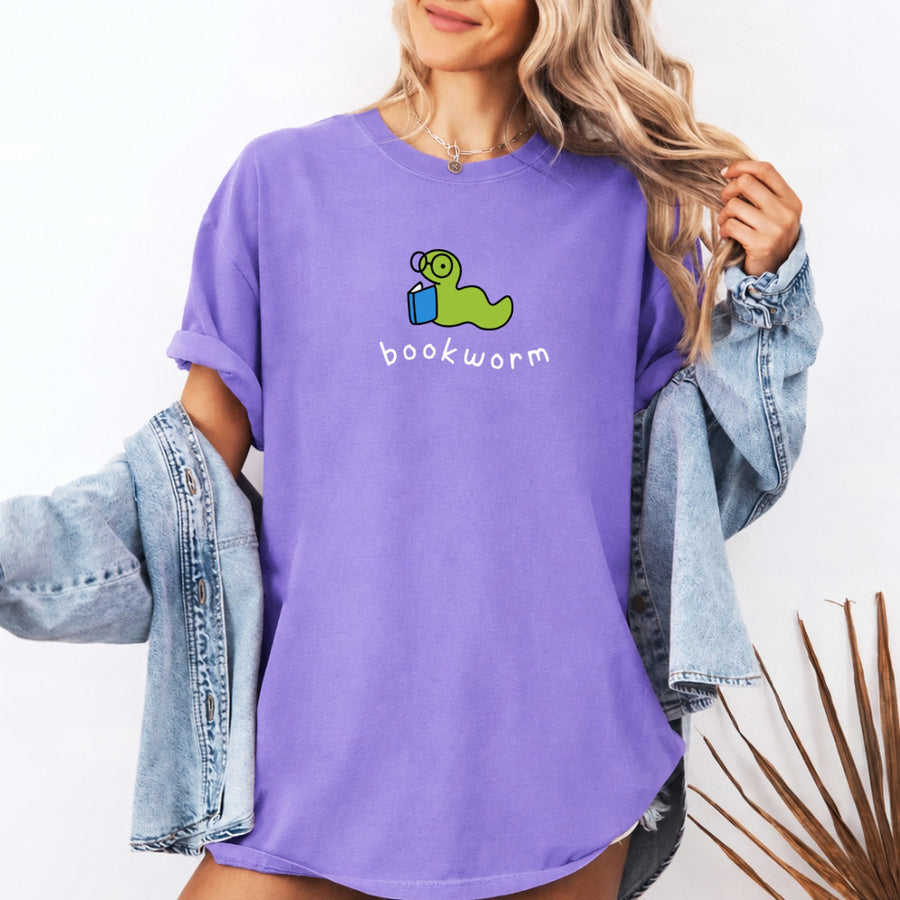 May include Bookworm Comfort Colors unisex t-shirt with book lover graphic, relaxed fit, and soft garment-dyed cotton
