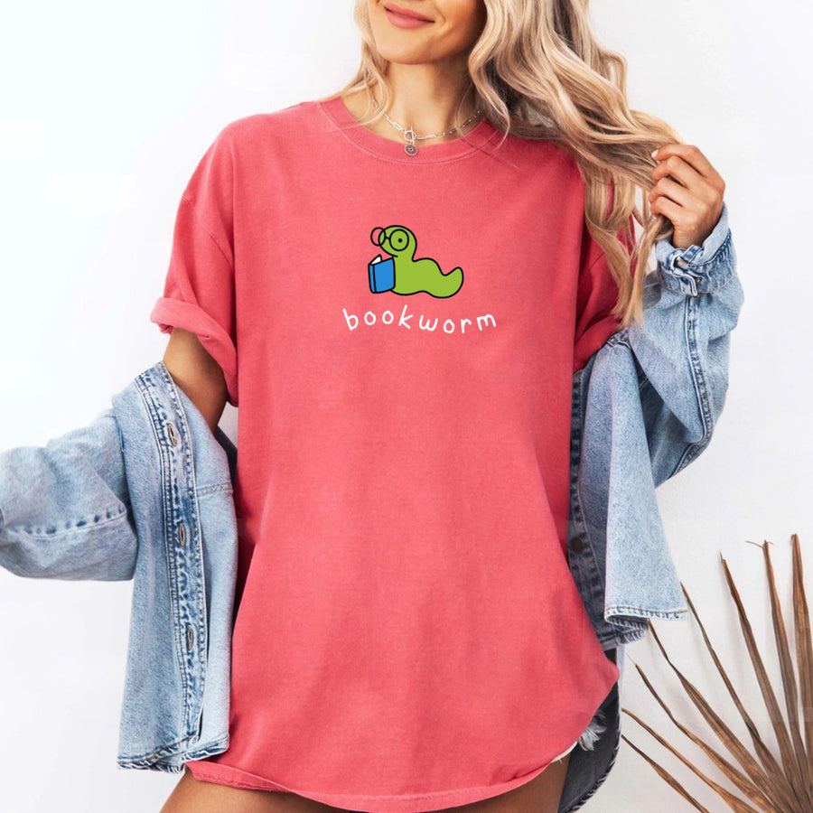 May include Bookworm Comfort Colors unisex t-shirt with book lover graphic, relaxed fit, and soft garment-dyed cotton