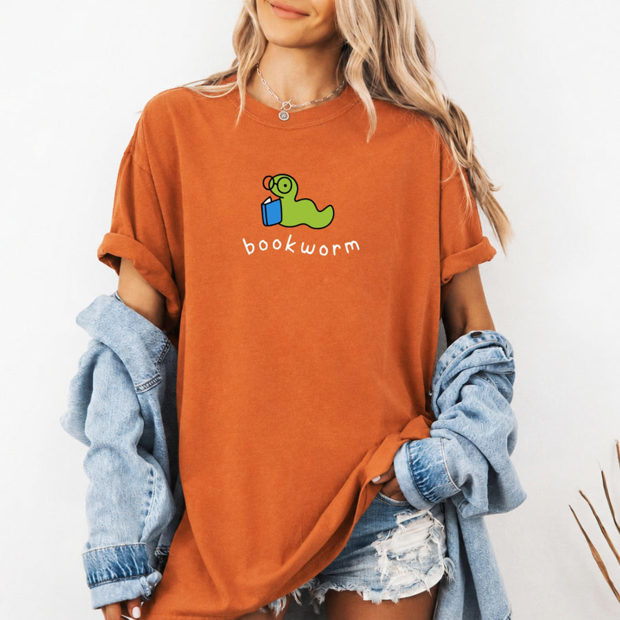 May include Bookworm Comfort Colors unisex t-shirt with book lover graphic, relaxed fit, and soft garment-dyed cotton