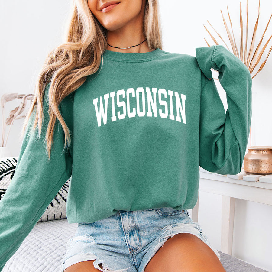May include Wisconsin Comfort Colors long sleeve shirt with state-inspired graphic, garment-dyed cotton, and relaxed unisex fit