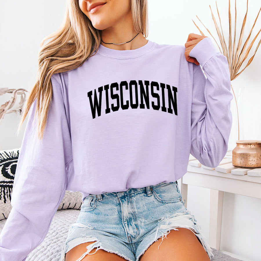 May include Wisconsin Comfort Colors long sleeve shirt with state-inspired graphic, garment-dyed cotton, and relaxed unisex fit