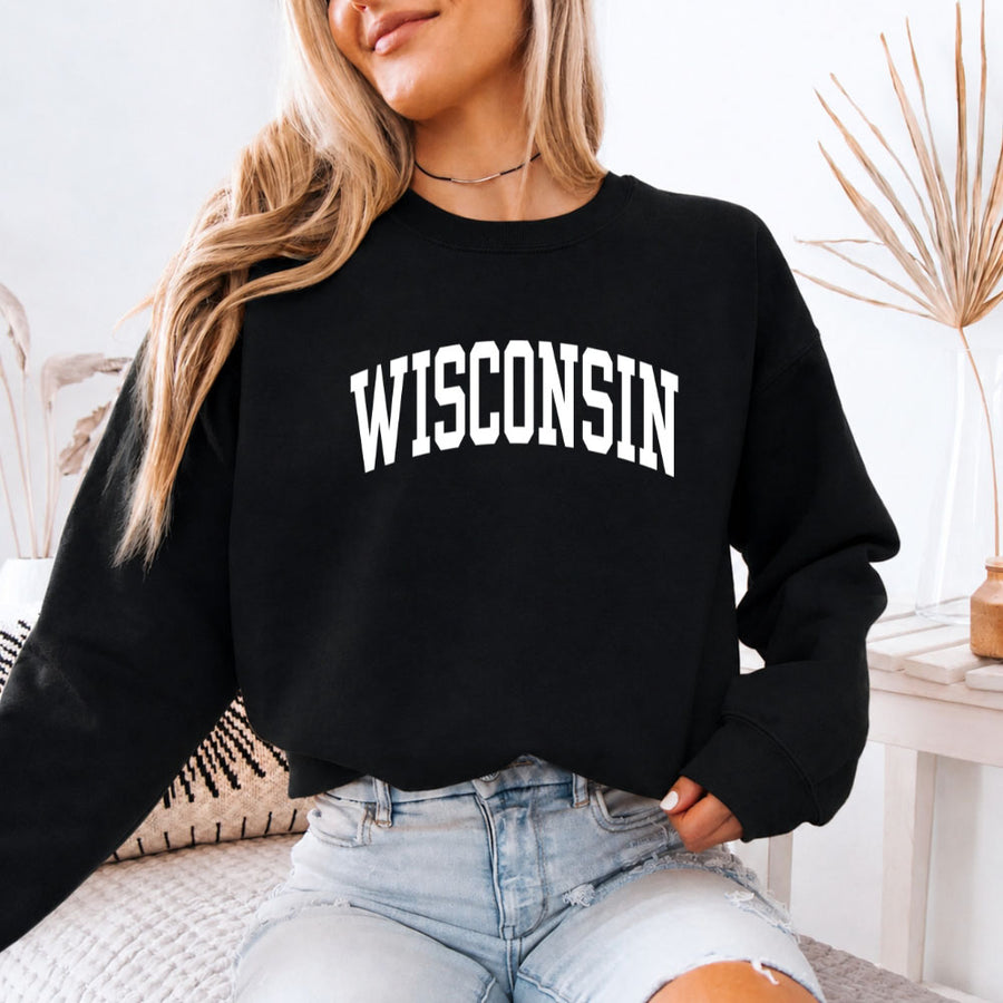 May include Wisconsin crewneck unisex sweatshirt with state-inspired graphic, soft fleece fabric, and classic relaxed fit