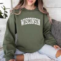 May include Wisconsin crewneck unisex sweatshirt with state-inspired graphic, soft fleece fabric, and classic relaxed fit