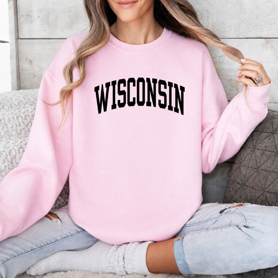 May include Wisconsin crewneck unisex sweatshirt with state-inspired graphic, soft fleece fabric, and classic relaxed fit