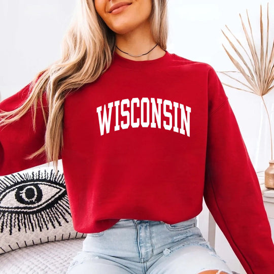 May include Wisconsin crewneck unisex sweatshirt with state-inspired graphic, soft fleece fabric, and classic relaxed fit