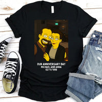 May include a custom couples t-shirt featuring an uploaded photo transformed with an AI art effect, styled as a personalized anniversary gift.