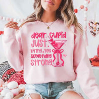 May include a unisex T-shirt with the phrase Dear Cupid Something Strong printed clearly on the front.