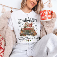 May include a Dear Santa More Books Please Book Lover Comfort Colors Tee featuring a festive Christmas and reading-inspired design.