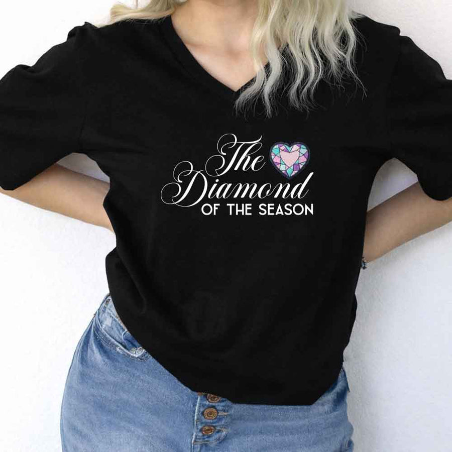 May include Diamond of the Season v-neck tee with Regency BookTok romance graphic and relaxed fit design