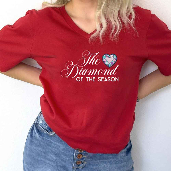 May include Diamond of the Season v-neck tee with Regency BookTok romance graphic and relaxed fit design