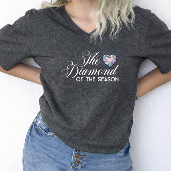 May include Diamond of the Season v-neck tee with Regency BookTok romance graphic and relaxed fit design