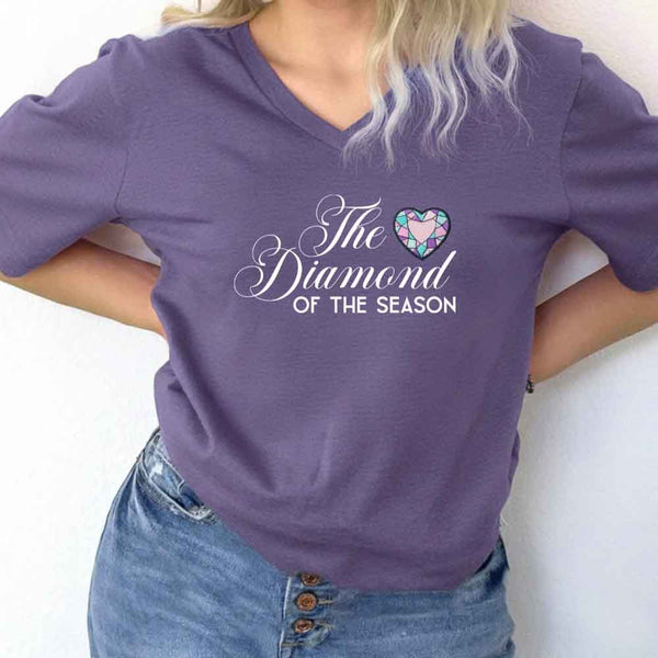 May include Diamond of the Season v-neck tee with Regency BookTok romance graphic and relaxed fit design