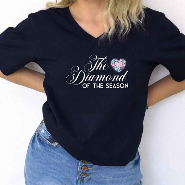 May include Diamond of the Season v-neck tee with Regency BookTok romance graphic and relaxed fit design