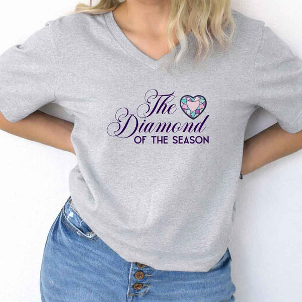 May include Diamond of the Season v-neck tee with Regency BookTok romance graphic and relaxed fit design