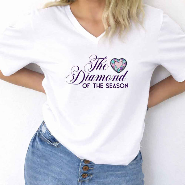 May include Diamond of the Season v-neck tee with Regency BookTok romance graphic and relaxed fit design