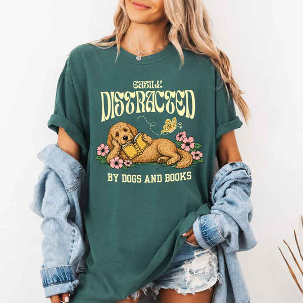 Dog & Book Lover Comfort Colors T-Shirt - Book Lover Tee