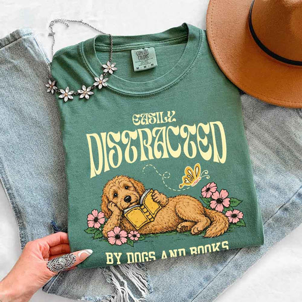 May include Dog & Book Lover Comfort Colors t-shirt with reader and dog graphic, relaxed unisex fit, and garment-dyed cotton