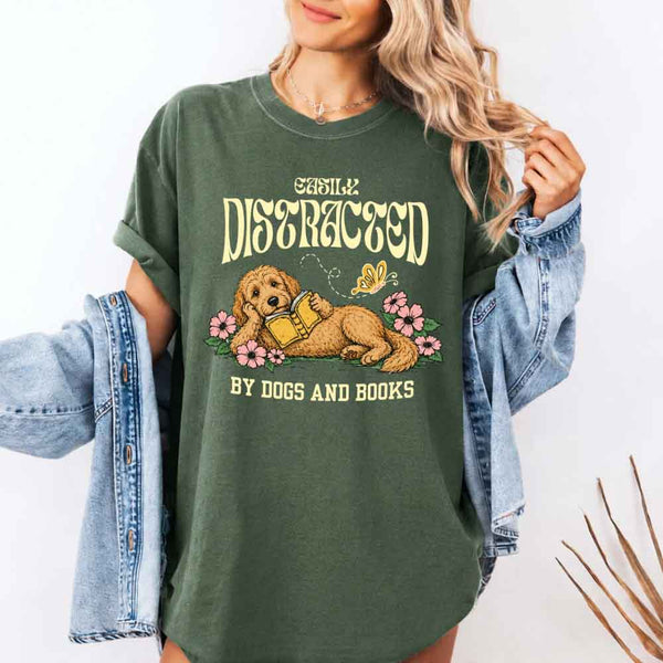 May include Dog & Book Lover Comfort Colors t-shirt with reader and dog graphic, relaxed unisex fit, and garment-dyed cotton